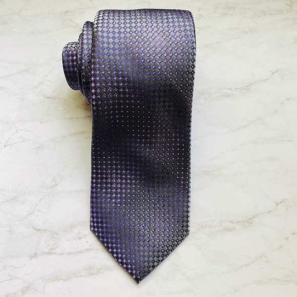 ARROW Men's Tie Silk Classic Office Purple & Gray Pattern - Picture 1 of 5